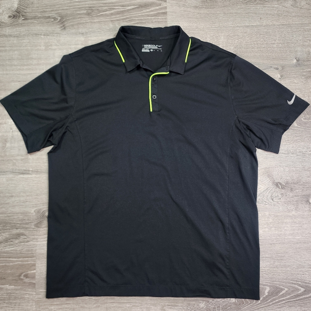 NIKE GOLF Tour Performance Black Neon Golfing Polo T Shirt Top Men's XL